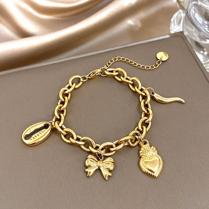 Fashion Gold Plated Stainless Steel Chain Bracelet for Women Cute Star Heart Cherry Tassel Charms Bracelets Waterproof Jewelry