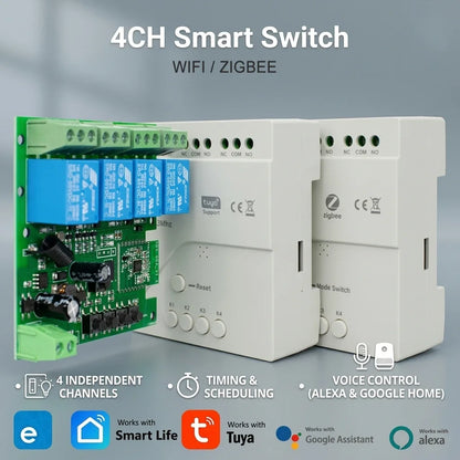 Tuya / Ewelink 4CH WiFi / Zigbee Smart Relay Switch Module 4 Channel AC DC 7-32V 85-250V RF433 Receiver for Alexa Google Home