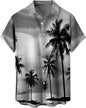 Summer Men's Gradient Sketch Coconut Tree 3D Printed Shirt, Vintage Hawaiian Tropical Quick Drying Loose Shirt