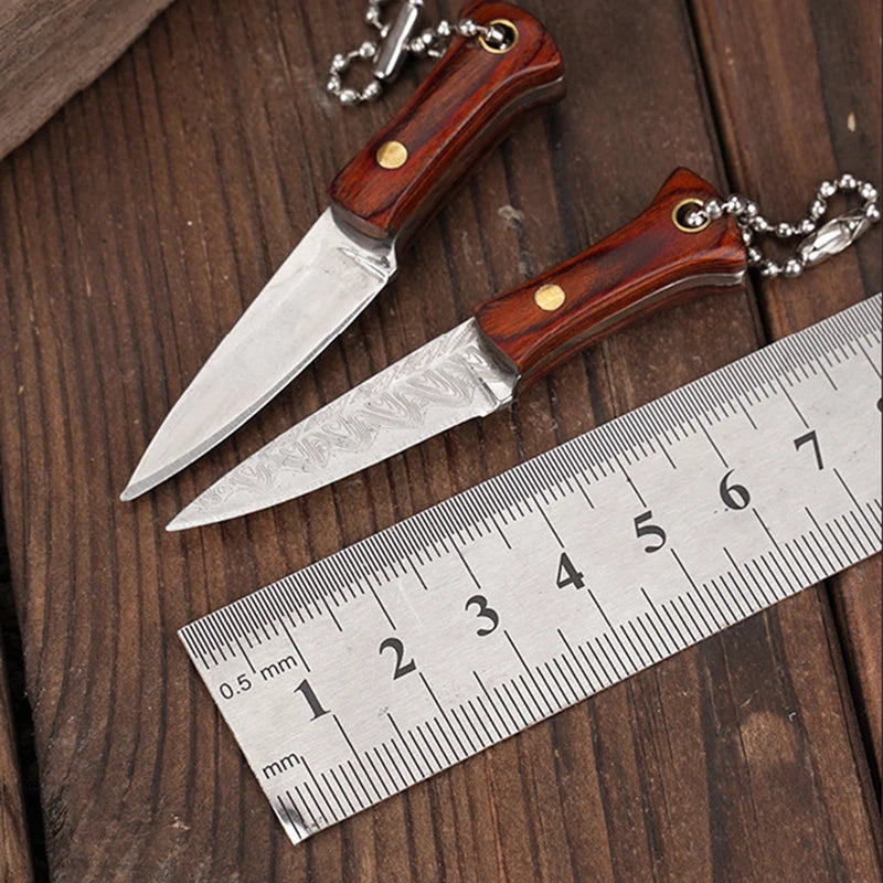 Portable Mini Knife Brass Wood Unboxing Hollow Blade EDC Fixed Blade Leather Cover Cutter Outdoor Surivival Tools Gift