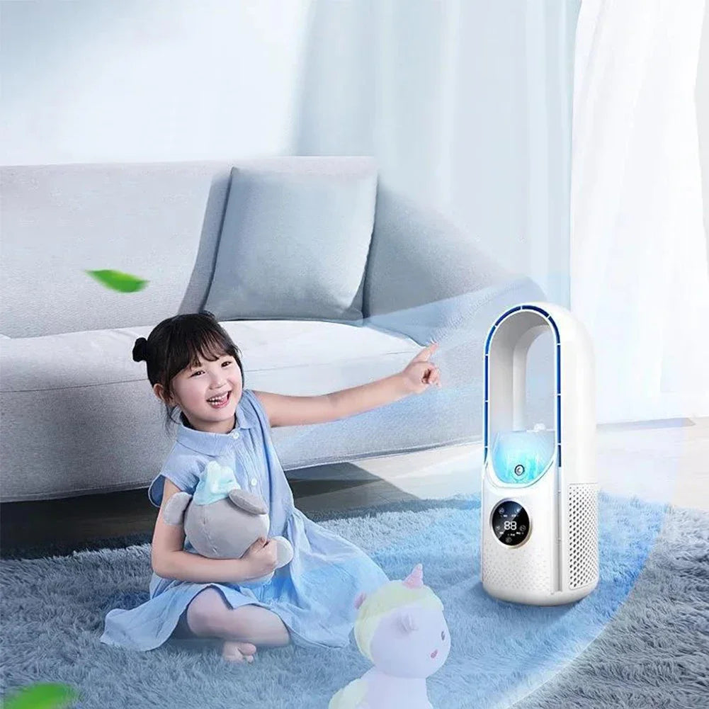 Portable Mini Air Conditioner USB Air Cooler Bladeless Electric Fan 6-speed Silent Timed Air Conditioner Cooling Fan