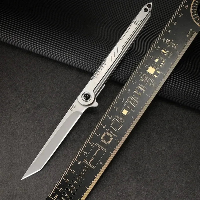 2025 NEW M390 Steel Feather Pattern Folding Knife Outdoor Camping Pocket Knife Portable Fruit Knife High Hardness Folding Knife