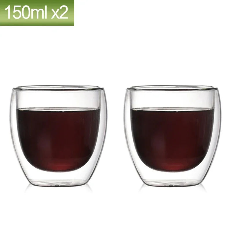 80ML Double Wall Glass Cup 1/12PCS Transparent Handmade Heat Resistant Tea Drink Whisky Wine Set Espresso Coffee Milk Mugs Gift
