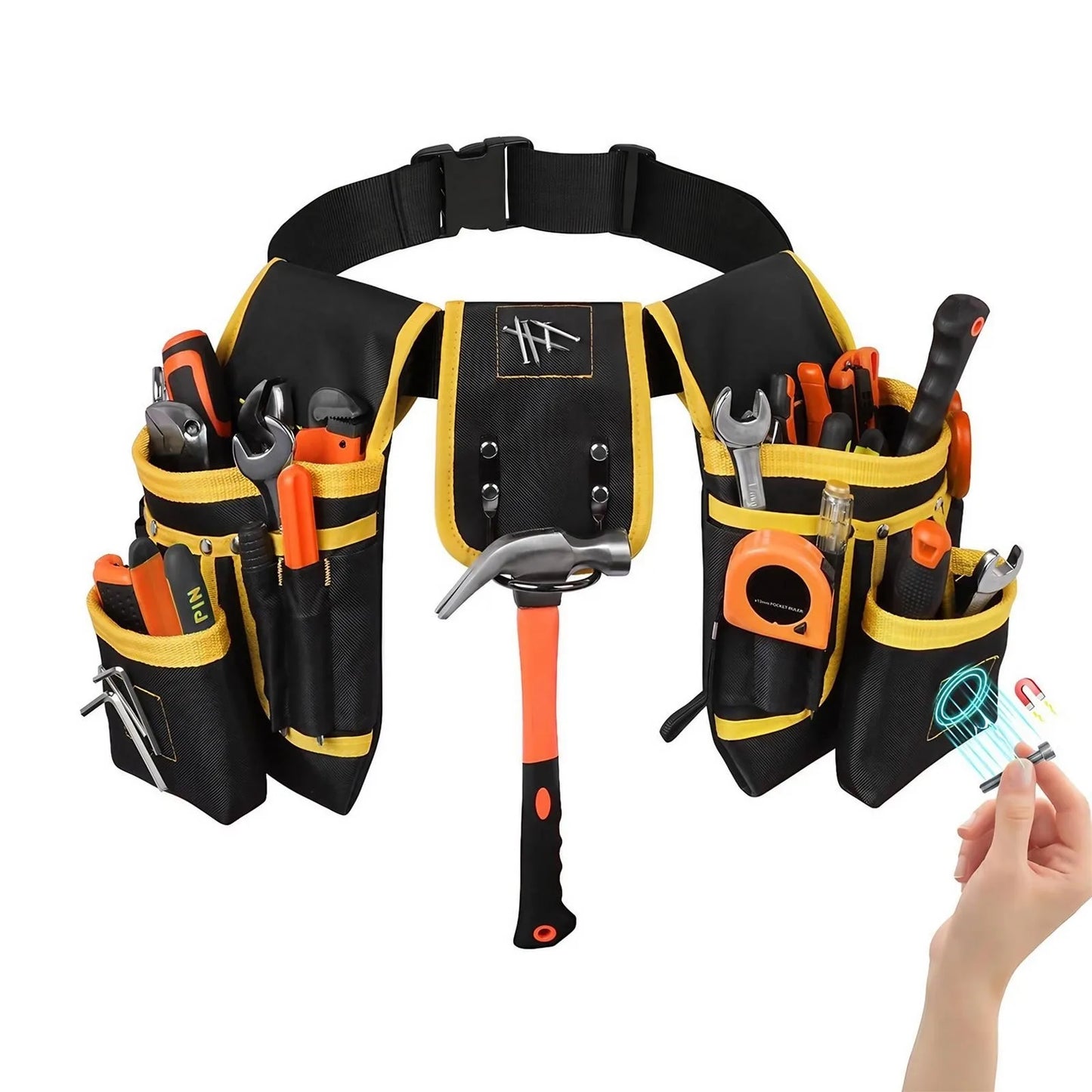 Adjustable Men's 26 Pockets Tool Belt Magnetic Holder Sturdy Waist Pouch for Craftsmen Carpenters
