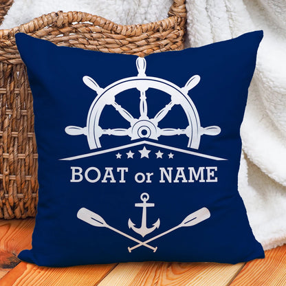 Custom Boat Name Pillow Covers Personalized Nautical Anchor Cushion Cases for Yacht Home Decor Beach House Welcome Aboard
