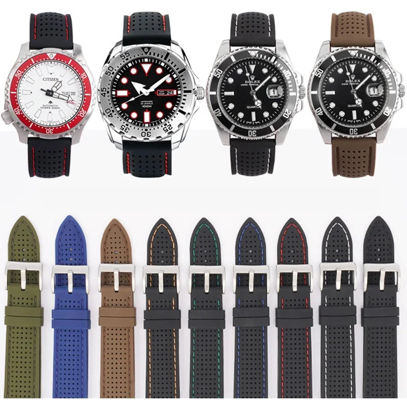 Miękki silikonowy pasek do zegarka 20mm 22mm 24mm, sportowy, wodoodporny, oddychający, z szybkim zapięciem, bransoleta do zegarka, dla mężczyzn i kobiet
