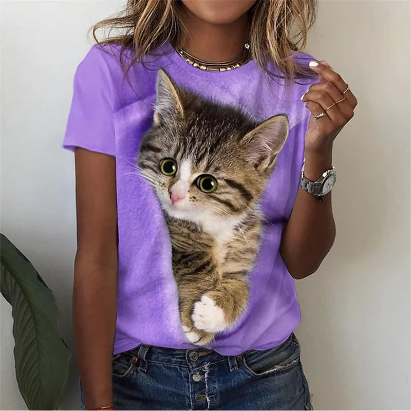 3d Kawaii Cat Printed T Shirt Women Clothing Funny Dog Animal Print Short Sleeve Tees Female Y2k Tops Girl Casual Fashion Tshirt
