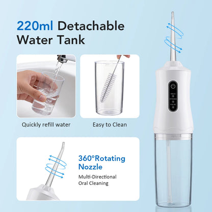 Inteligentny irygator doustny elektryczny 220 ml, nić wodna, 3 tryby, ładowalny, przenośny, irygator do zębów, do czyszczenia zębów