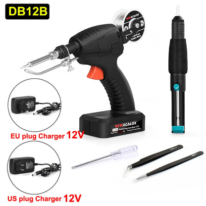 Toolour Cordless Soldering Iron DC 12V 80W Soldering Gun with 50g Solder Wire,Tin Suction Pump,Tweezers for Welding PCB Home DIY