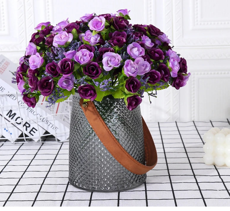 Simulated Rose Bouquet Home Decoration Small Rose Camellia Wedding Decoration Artificial Flowers Garden Decoration