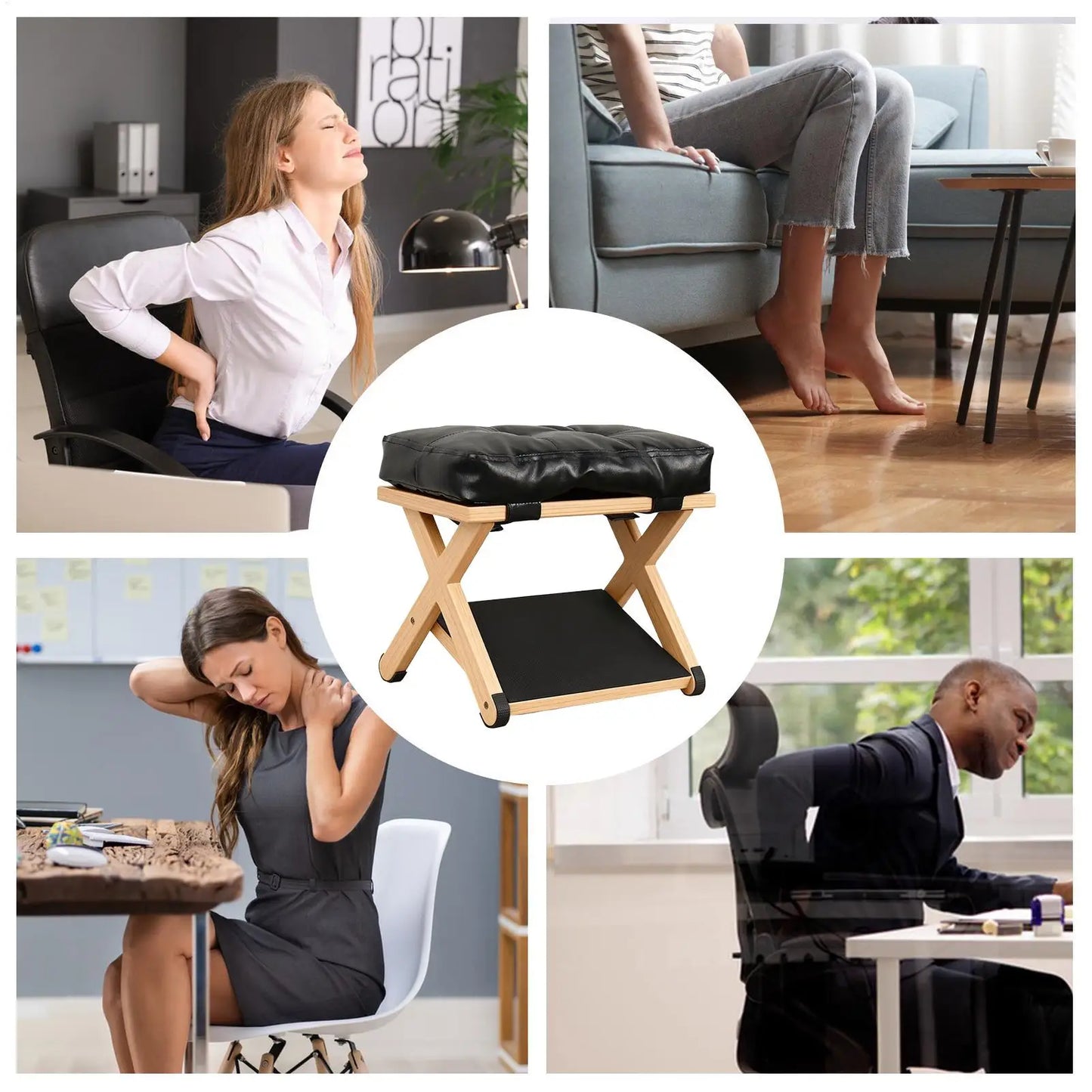 Desk Foot Stool Wooden Double-Layer Non-Slip Ergonomic Leg Rest Office Desk Footrest for Home Dorm Office Apartment Study