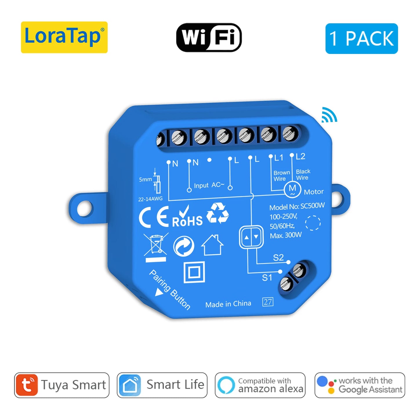 LoraTap Tuya Smart Roller Shutter Curtain Blinds Switch Tubular Motor Percentage Remote Voice Control by Google Home Alexa