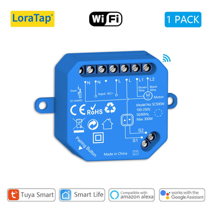 LoraTap Tuya Smart Roller Shutter Curtain Blinds Switch Tubular Motor Percentage Remote Voice Control by Google Home Alexa