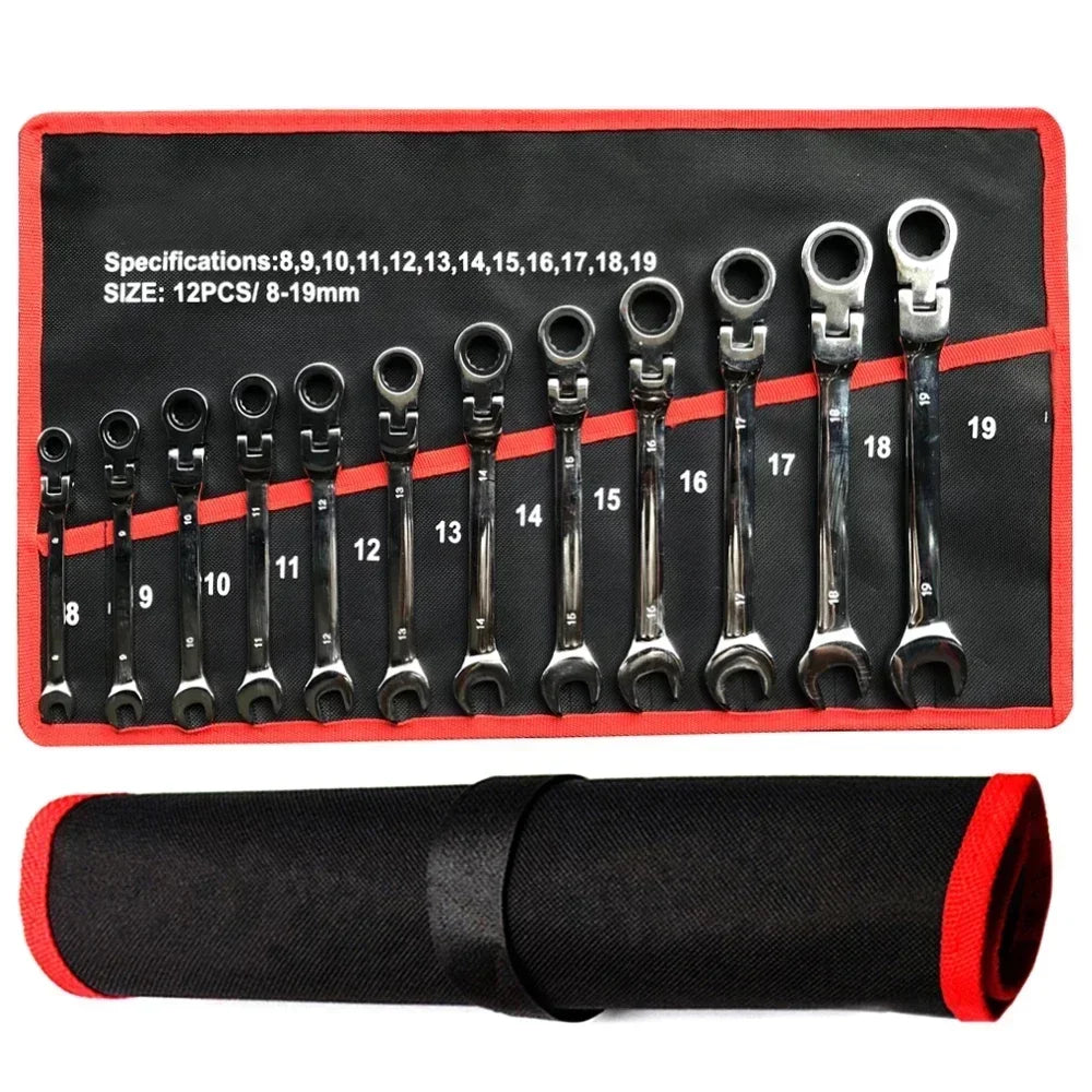 Flex-Head Ratcheting Combination Wrench Set SAE 1/4''-13/16'' Premium 72-Teeth Gear Chrome Organizer Auto Repair Tool