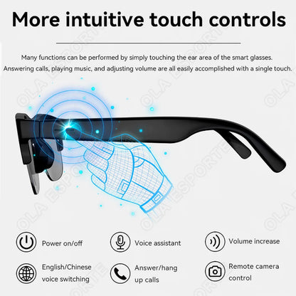 Smart Bluetooth Glasses Touch Control Hands-Free Calls Music Remote Camera Voice Assistant for Travel Sports Sunglasses 2026 New