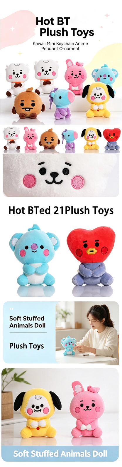 B-T-21 Plush Doll Keychain Koay Shooky Mang Cooky Cute Stuffed Pendant Backpack Ornament Gift for Fans Bag Decor