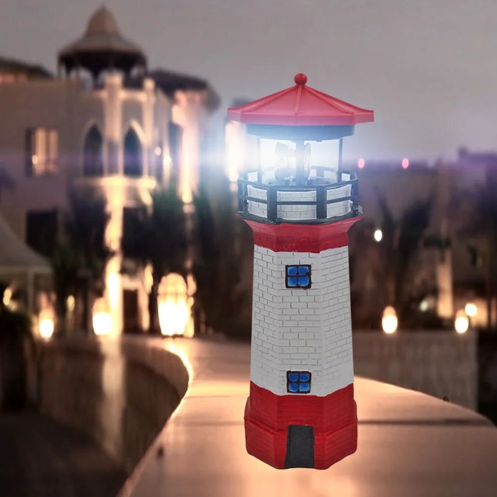Lighthouse Shape Solar LED Light Garden Fence Yard Outdoor Adornment Smart Sensor Beacon Rotating Lamp Solar Light Decor