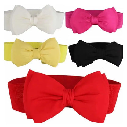 1Pcs New Big Bowknot Waist Belt Elastic Stretch Buckle Bow Waistband Wide Satin Bow Belt for Girls Lady Women