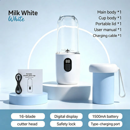 500ML 16 Stainless Blades Wireless USB Rechargeable Portable Blender with Lid Fruit Vegetable Smoothie Orange Juicer Mixer