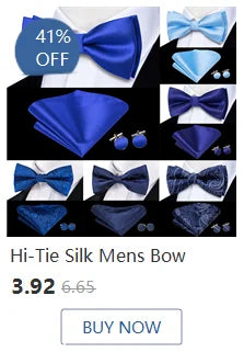 Hi-Tie Mens Bow Tie Hanky Cufflinks Set White Black Gray Silver Pre-tied Butterfly Knot Bowtie for Male Wedding silk Business