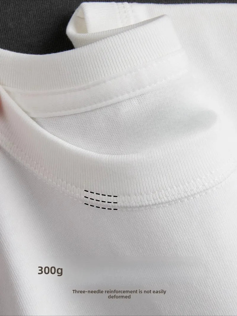 300g Thick Combed Cotton Round Neck T-shirt, Solid Color Loose Fit Simple and Casual Basic Style Suitable for Both Men and Women