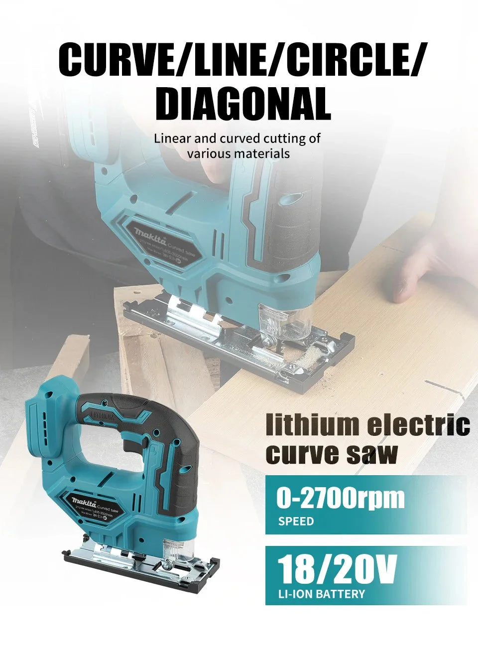 Makita DJV182Z 18V Cordless Barrel Handle Jigsaw Electric Saw with Saw Blade Tool - No Battery Or Charger Included