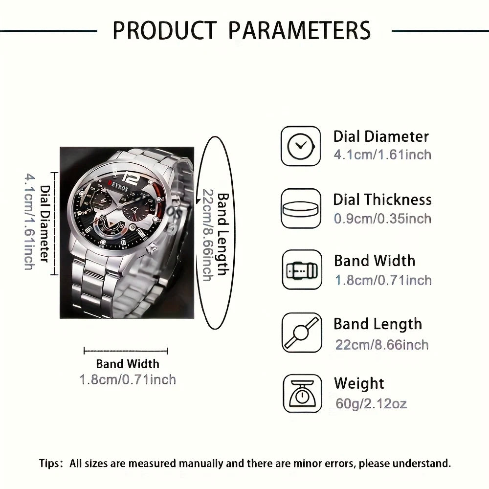 4pcs New Men's Business Fashion Round Quartz Watch Set Gifts for men