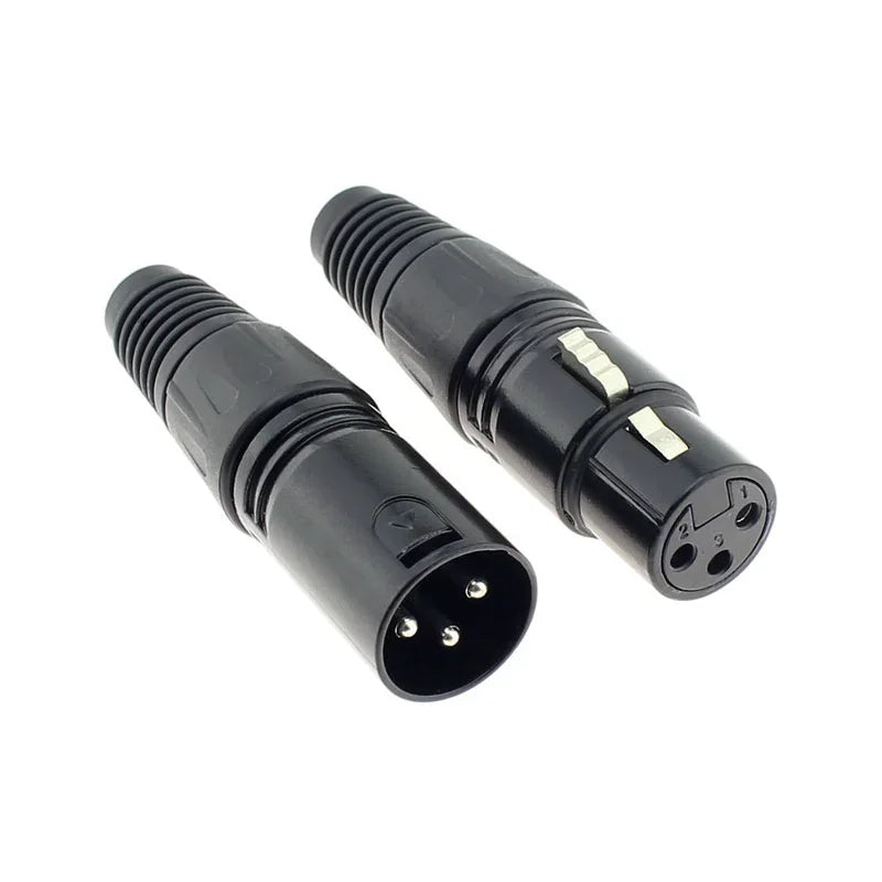 2PCS XLR 3Pin Male/Female Microphone Audio Cable Plug Connector Cannon MIC Cable Terminal Black Silver Microphone Plug