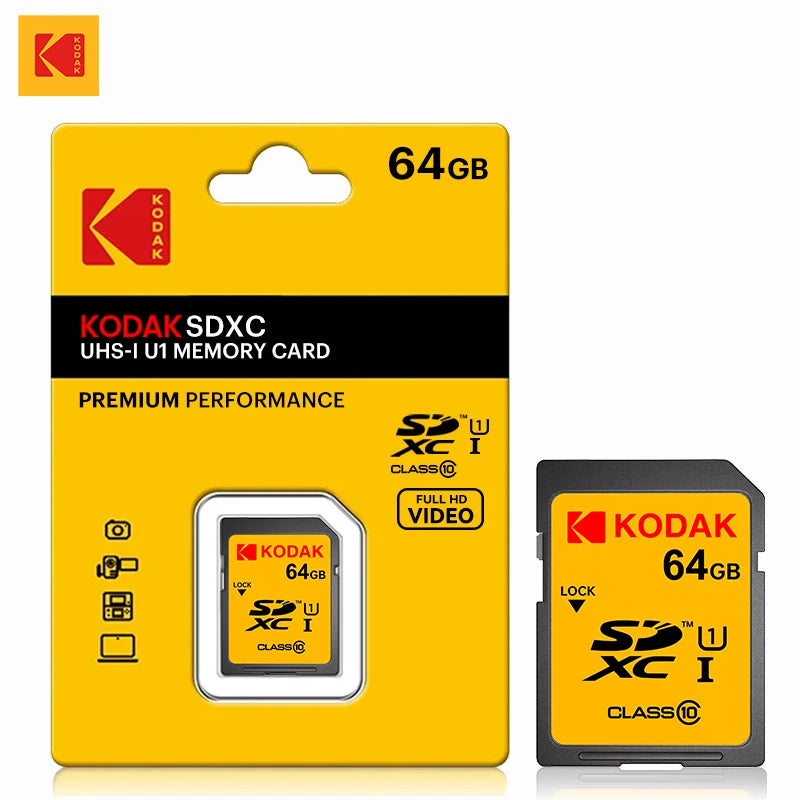 KODAK C10 SD Card C10 High Speed Flash Cards 32GB 64GB 128GB SDXC SDHC Class 10 Memory Card For DSLR Camera