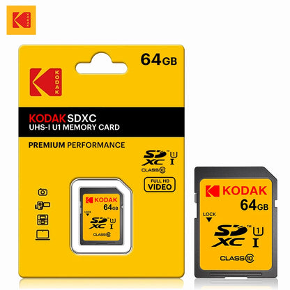 KODAK C10 SD Card C10 High Speed Flash Cards 32GB 64GB 128GB SDXC SDHC Class 10 Memory Card For DSLR Camera