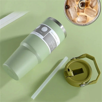 20/30oz Vacuum Insulated Tumbler with Lid: Stainless Steel Portable Cup with Dazzling Tote Handle for Hot & Cold Drinks