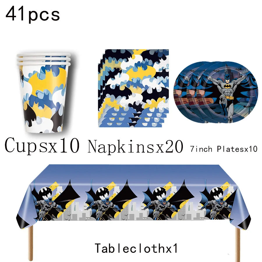 Batman Birthday Party Decoration Disposable Tableware Tablecloth Plate Napkin Balloon Cake Topper Baby Shower Party Favors