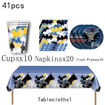 Batman Birthday Party Decoration Disposable Tableware Tablecloth Plate Napkin Balloon Cake Topper Baby Shower Party Favors