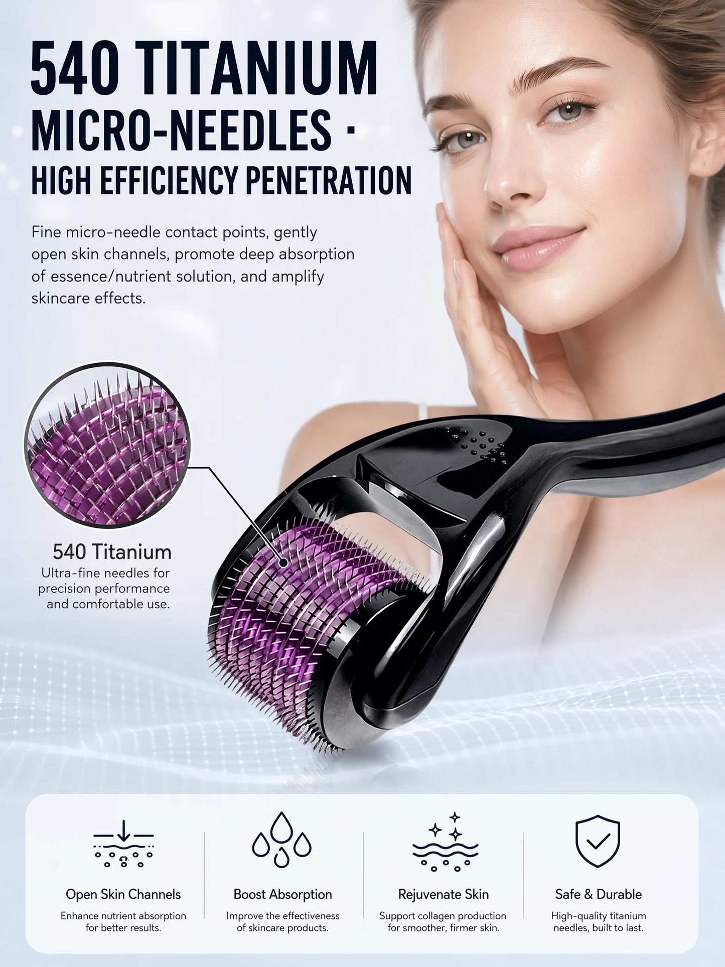 540 Titanium Derma Roller 0.2/0.25/0.3mm Micro Needling Roller for Hair Regrowth Beard Growth Skin Care Anti Aging