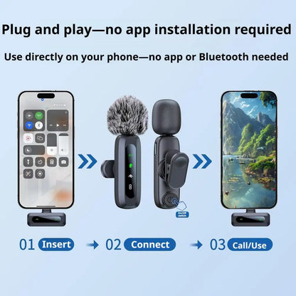 Professional Wireless Lavalier Microphone For Smartphones, Computers and Cameras, Plug and Play,Type-C Port 1-2