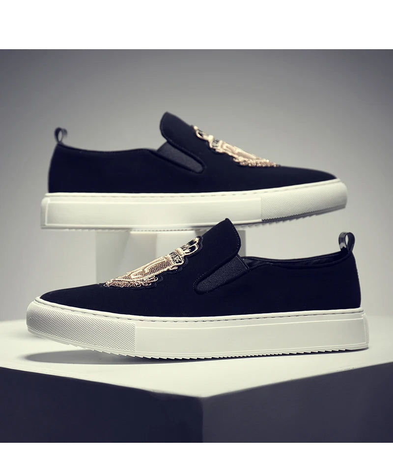Men's Fashionable Embroidered Slip-On Loafers Comfortable Breathable Soft-Soled Casual Shoes-20338