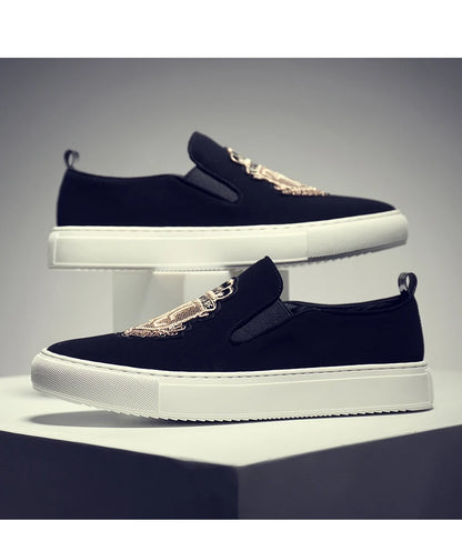 Men's Fashionable Embroidered Slip-On Loafers Comfortable Breathable Soft-Soled Casual Shoes-20338