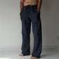 Men's Cotton Linen Long Pants Summer Solid Color Breathable Linen Trousers Male Casual Elastic Waist Casual Pants  Men ﻿