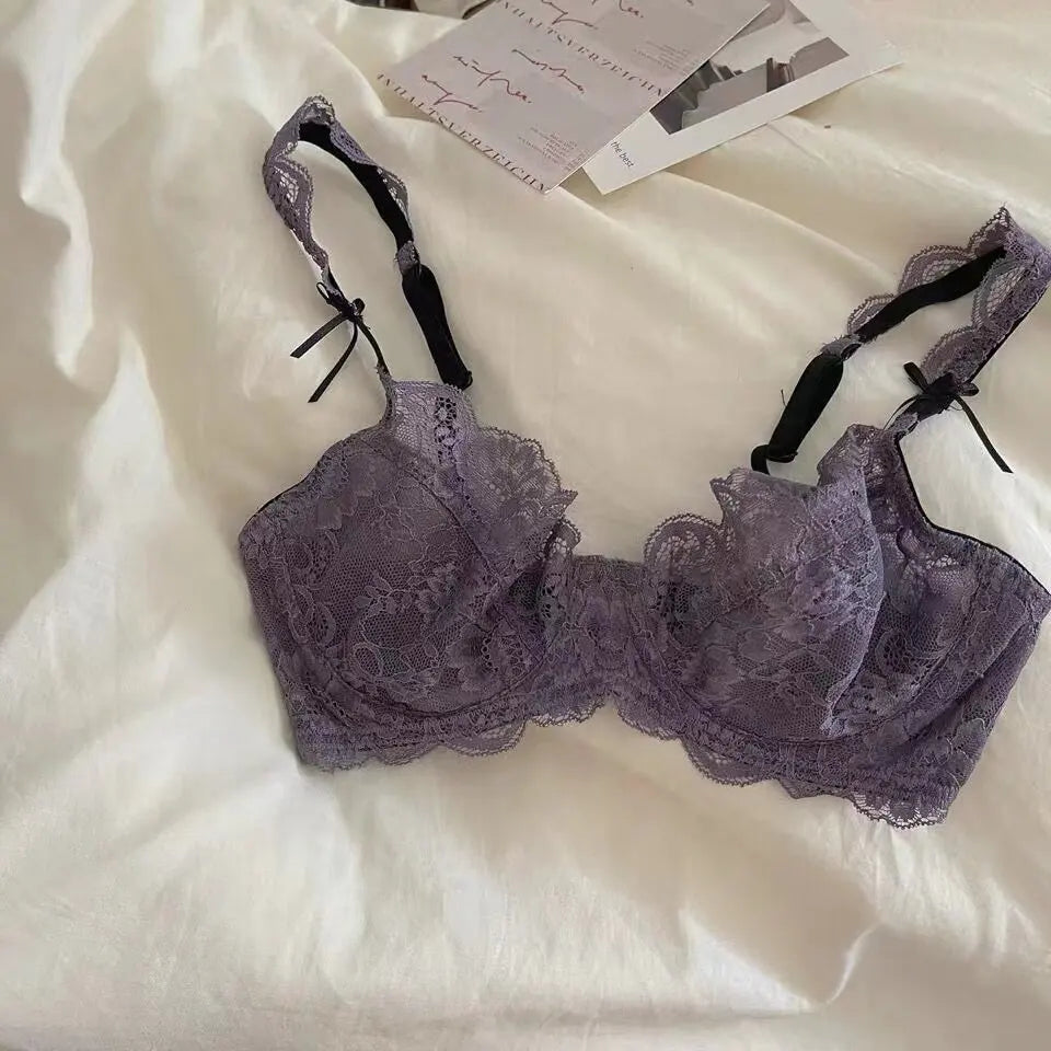 Romantic Atmosphere Lace Minimizer Bra Ultra Thin Sponge Free Wirefree Women Seamless Full Coverage Bust Push Up Set BANERDANNI