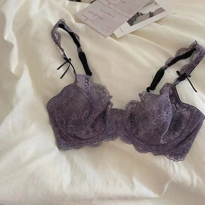 Romantic Atmosphere Lace Minimizer Bra Ultra Thin Sponge Free Wirefree Women Seamless Full Coverage Bust Push Up Set BANERDANNI