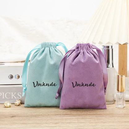 100pcs Custom Logo Jewelery Velvet Drawstring Bag Soft Champagne Velvet Suede Pouches Packaging for Wedding Party Gift Organizer