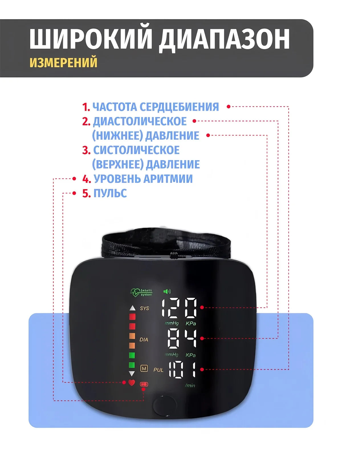 New LED Wrist Blood Pressure Monitor Rechargeable Russian Voice Broadcast Sphygmomanometer Tonometer BP Monitor