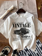 Vintage Car Print T-Shirt Medium Stretch Knit Fabric Casual Sports Style Spring/Summer Top  y2k top  women clothing