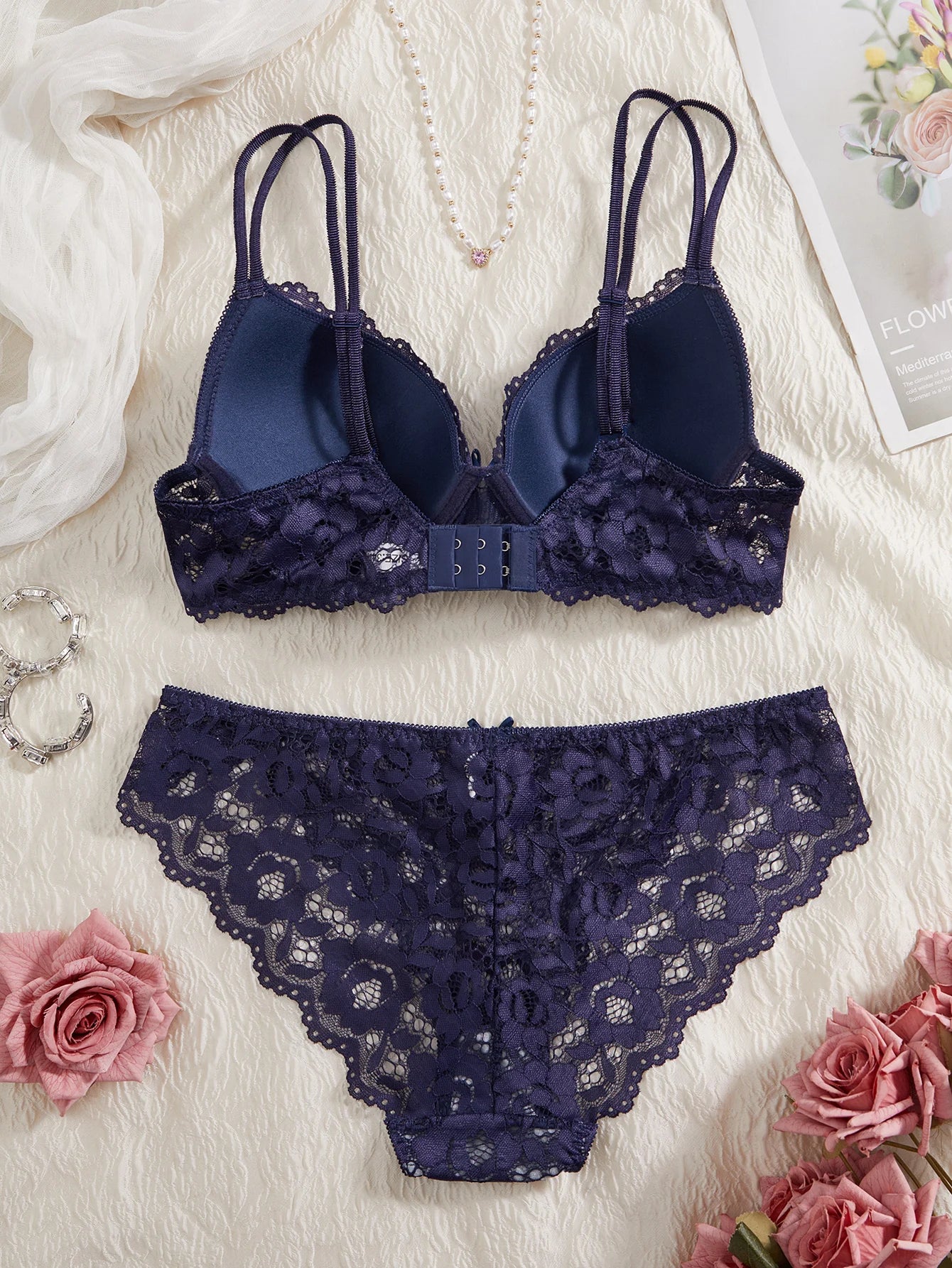 6-Piece Set Women's Underwear Set Sexy Patterned Lace Patchwork No Lining Comfortable Fitting Women's Push-Up Bra Sexy Lingerie