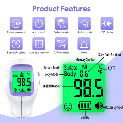 Medical IR Fever Thermometer LED Digital Backlit Measure Non-contact Body Thermometer or Finger Mini Oximeter Blood Oxygen Tool