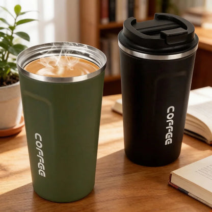 Thermo Cafe Coffee Mug Car Thermos, 380/510ml Leak-Proof Travel Cup for Tea Water Coffee, Double Stainless Steel