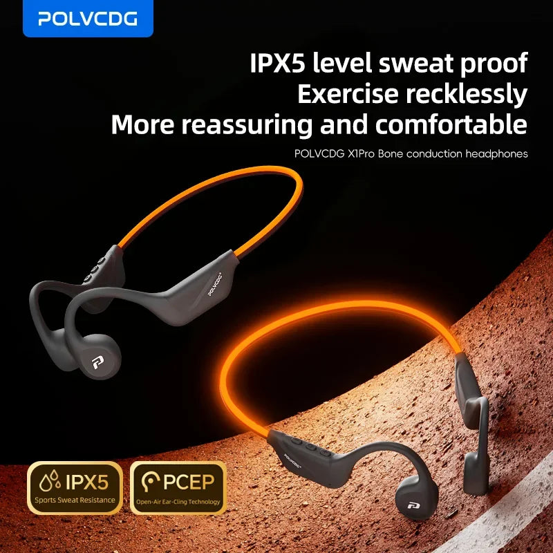Słuchawki na przewodnictwo kostne POLVCDG X1pro z podświetleniem IPX5 do biegania nocą, z lampką nocną, Bluetooth, słuchawki rowerowe