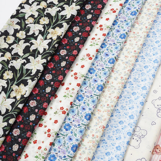 0.5m/1m/2m Floral Cartoon Printed Fabric Imitation Poplin Cloth Summer Soft Skin-friendly for DIY Pajamas,Dress,Clothing Fabrics
