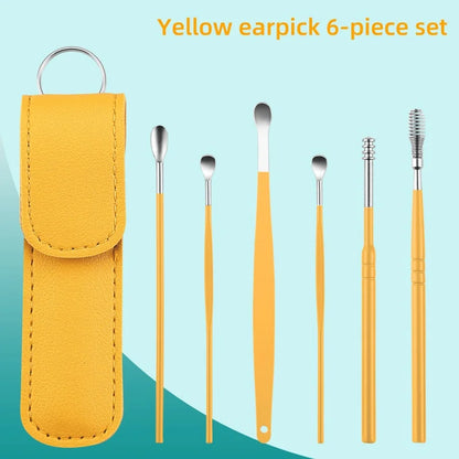 Ear Cleaning Tool Stainless Steel Ear Pick Kit &1 Set Storage Bag Earwax Remover Tool Earpick Wax Remover Remover Piercing Kit