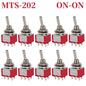 10PCS MTS-102 103 202 203 3Pins 6 Pins Mini Toggle Switch For Switching Lamp Light ON-OFF-ON /ON-ON Switch 6A 125VAC